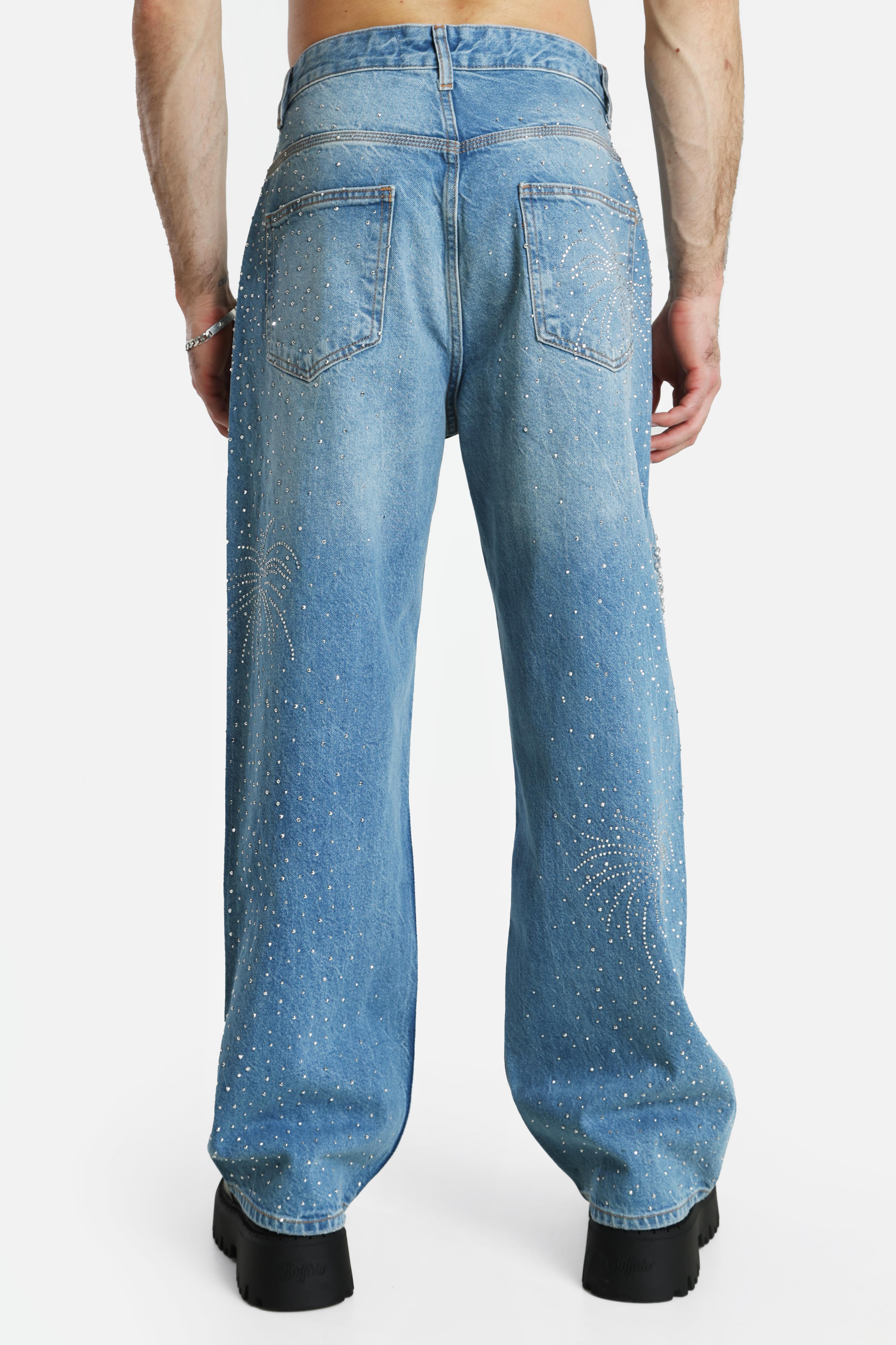 Baggy Fit Jeans mit Strass - Blue Denim