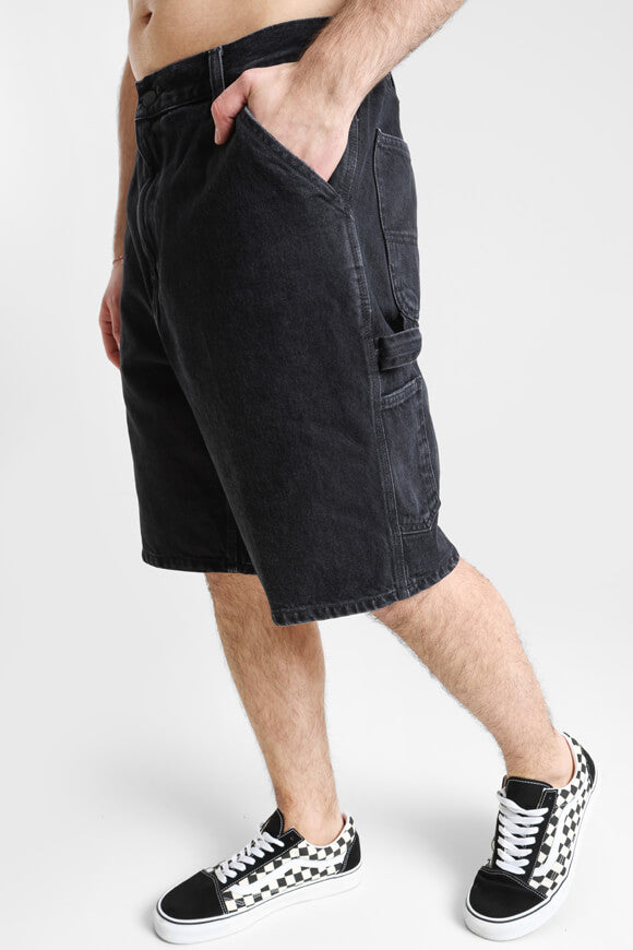 Single Knee Jeansshorts - Black Stone Washef