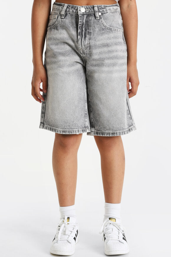 Baggy Fit Jeansshorts - Gewaschen Schwarz