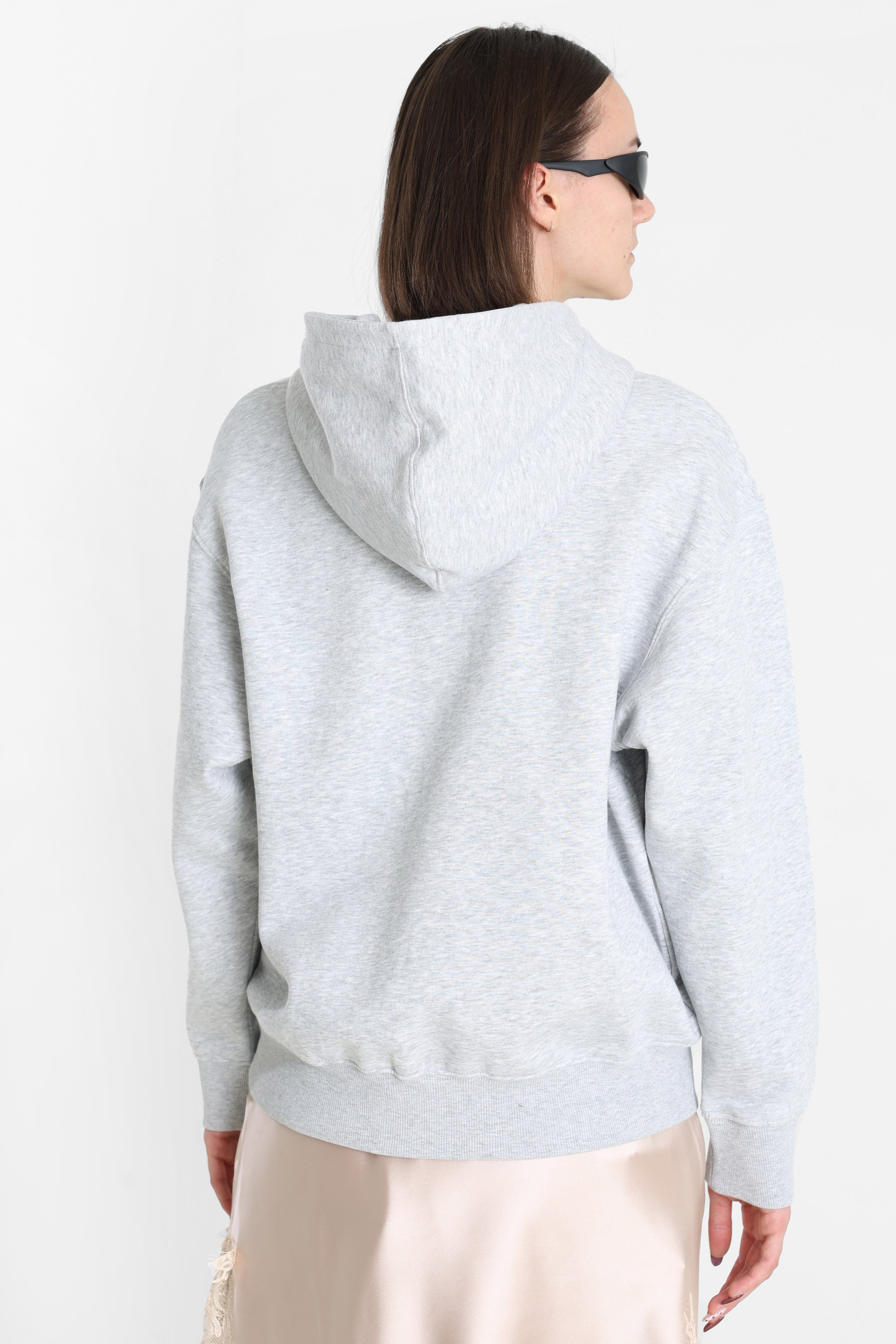 Kapuzensweatshirt - Hellgrau meliert + Weiss