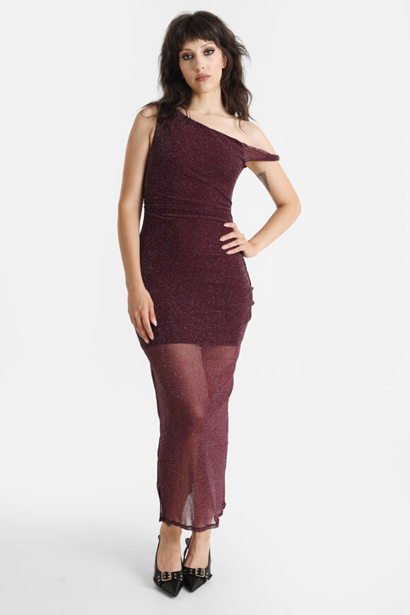 One Shoulder Glitzer Maxikleid - Bordeaux