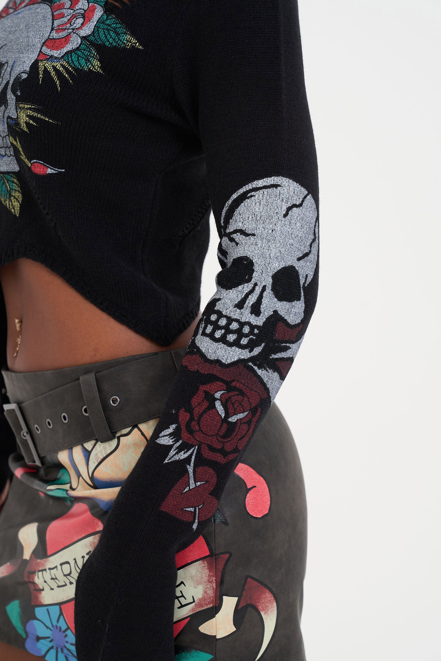 Skull and Roses Strickpullover - Black