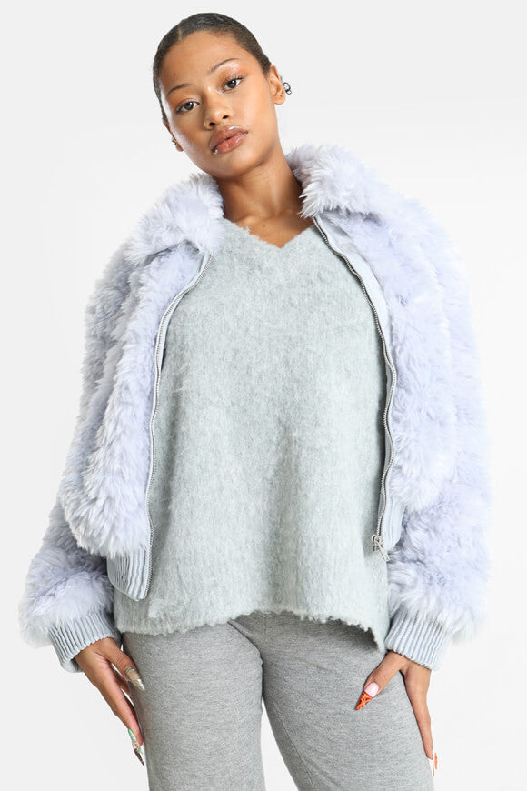 Kurze Kunstpelzjacke - Lavendel