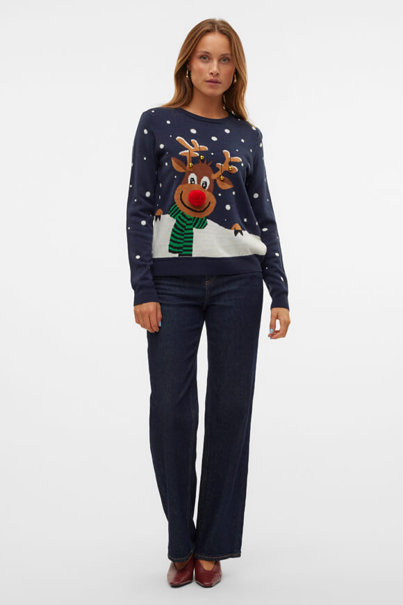 Snowy Deer Weihnachtsstrickpullover - Navy Blazer