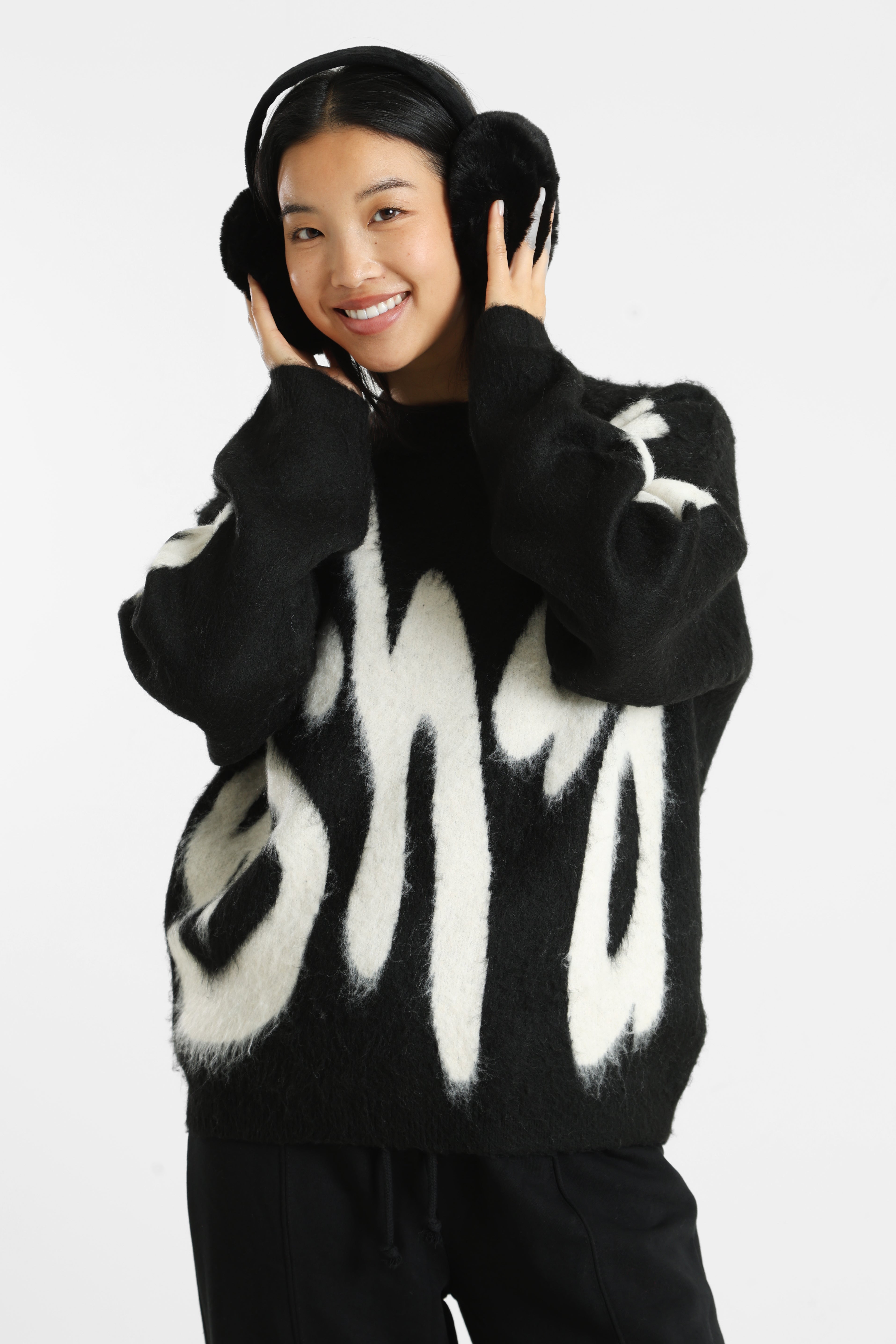 Oversize Grobstrickpullover - Schwarz + Offwhite