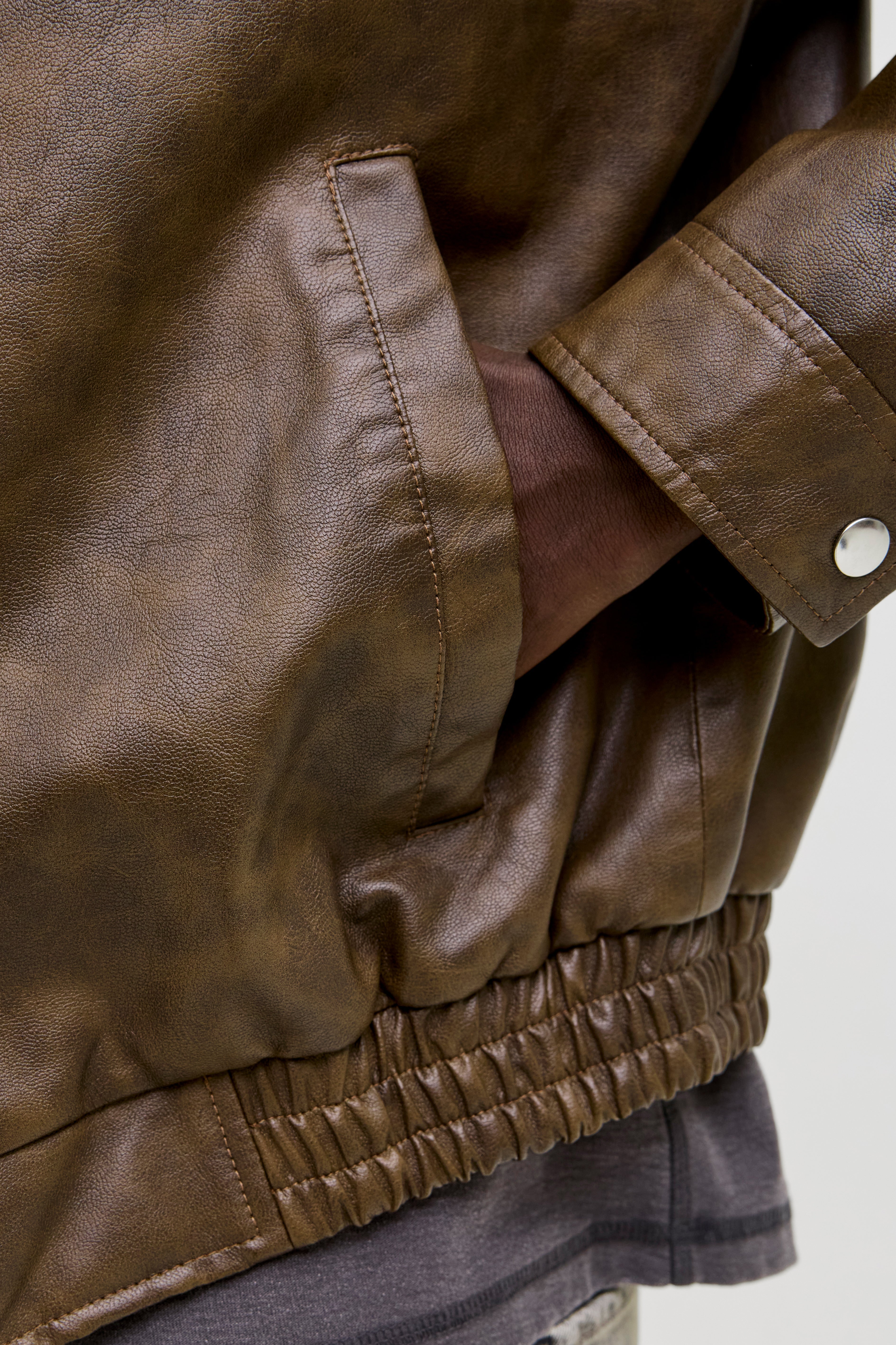 JJLEON Bomber Kunstlederjacke - Chocolate Brown
