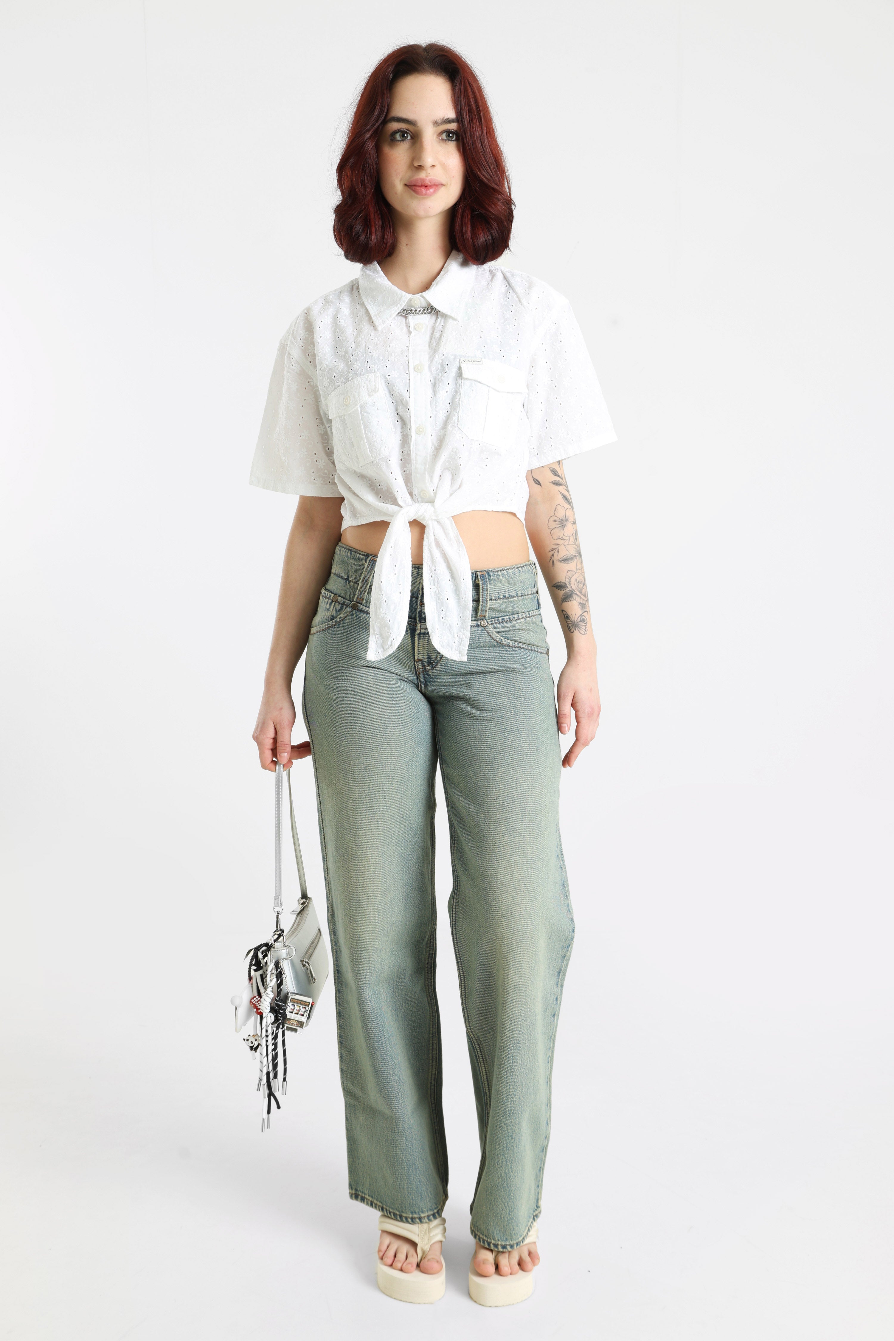 Crop Hemd mit Lochmuster - Pure White