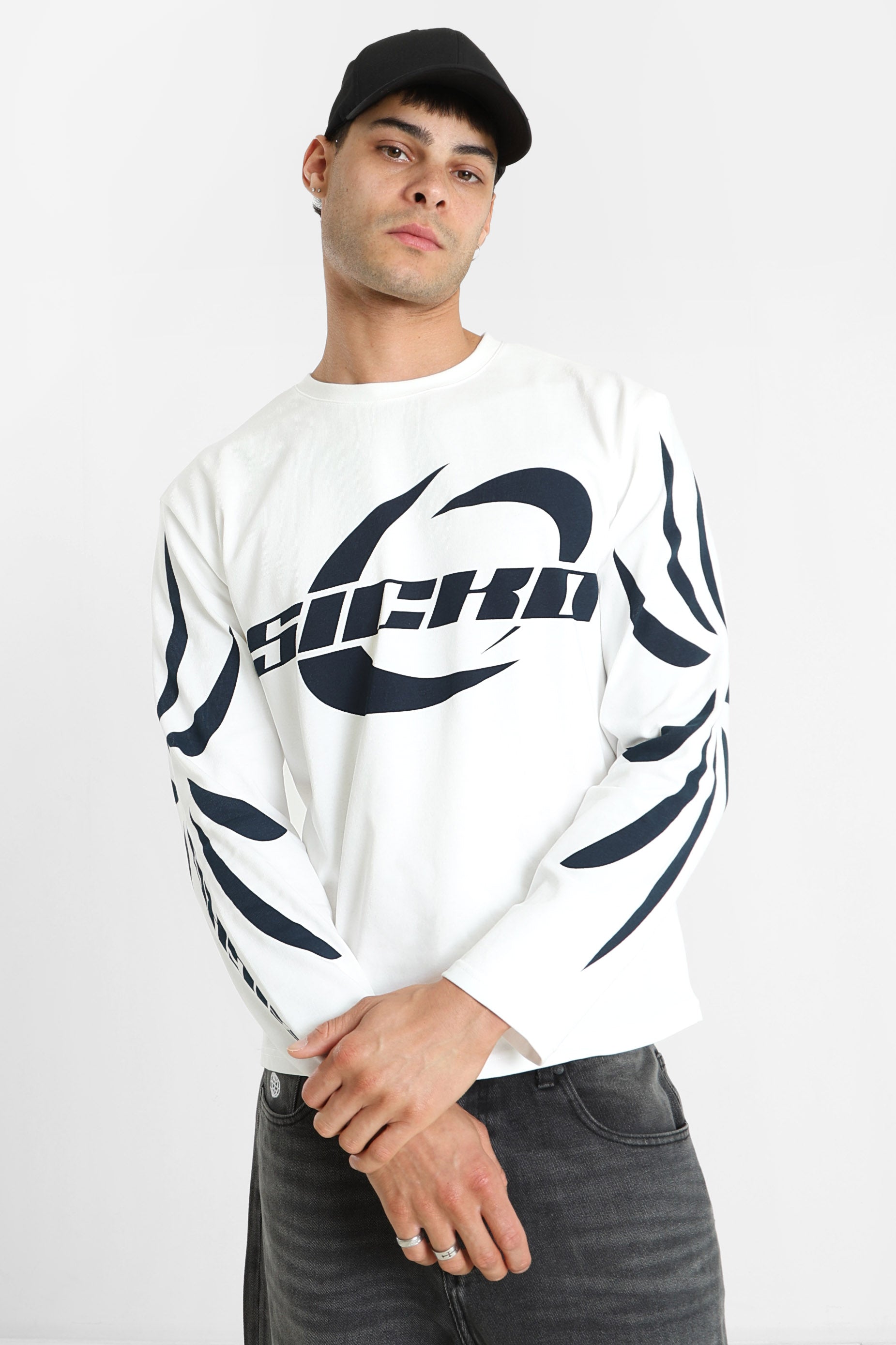 Langarmshirt - Offwhite + Schwarz
