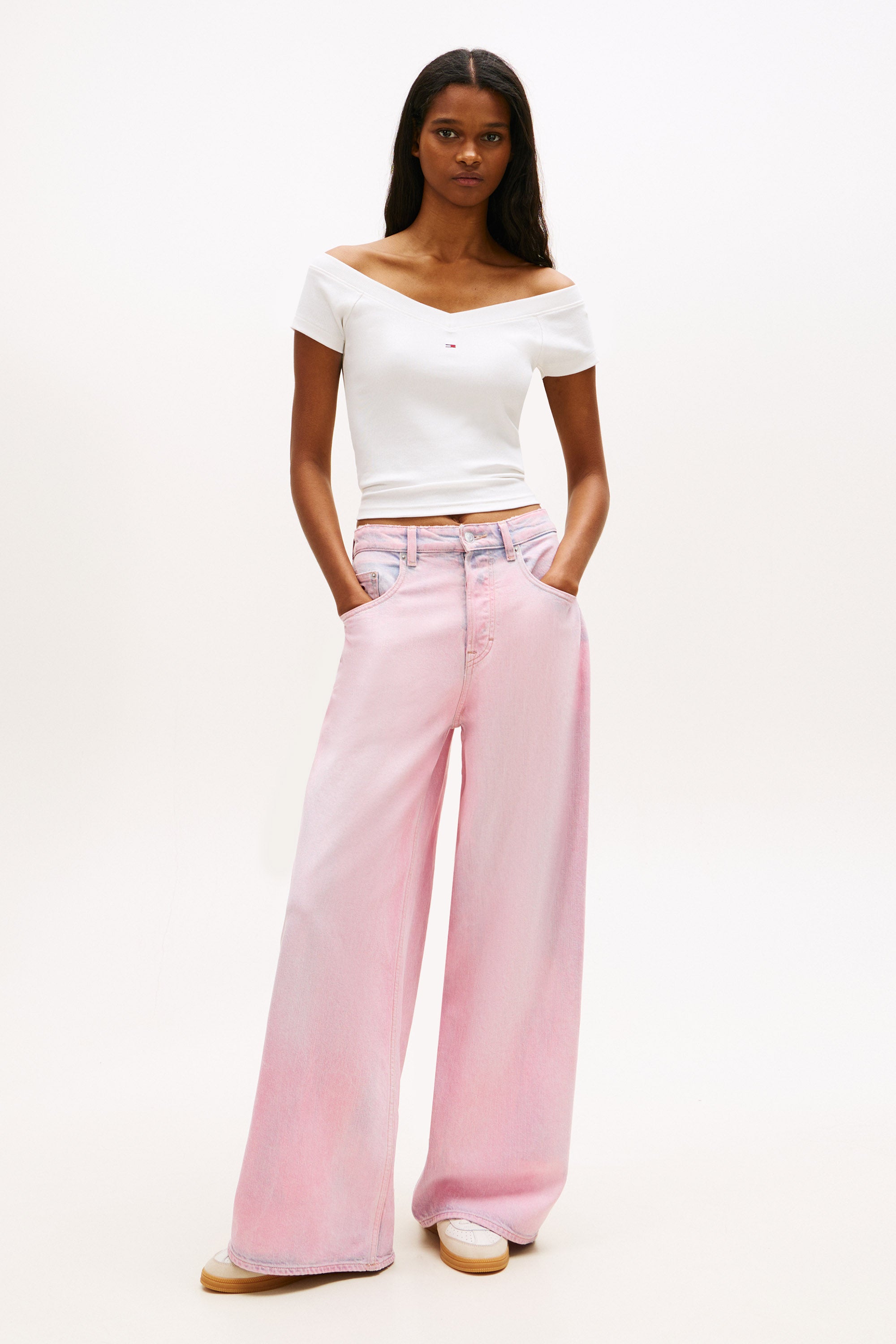 Off Shoulder Crop T-Shirt - Off White