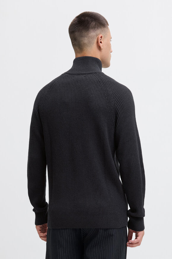 Pannel gerippter Strickpullover - Black