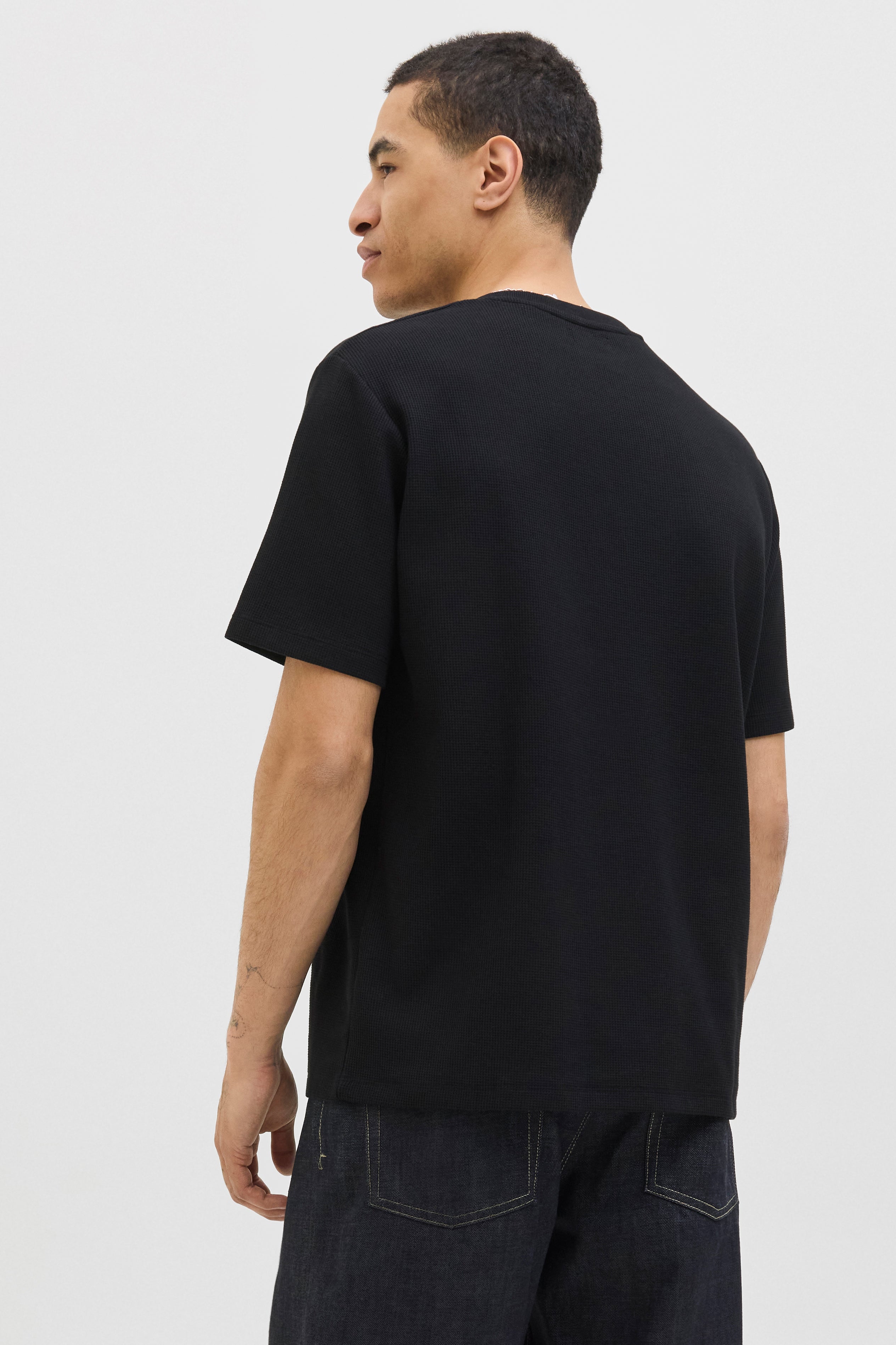 JJEAUSTIN T-Shirt mit Waffelstruktur - Black