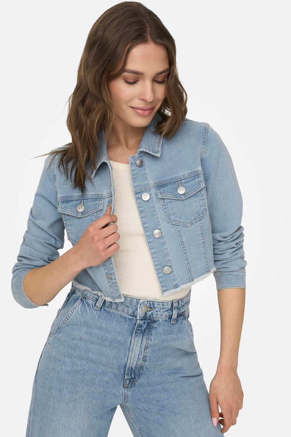 Wonder Crop Jeansjacke - Light Blue Denim
