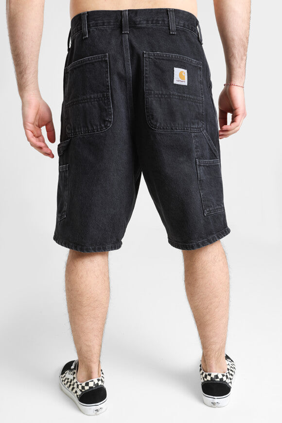 Single Knee Jeansshorts - Black Stone Washef