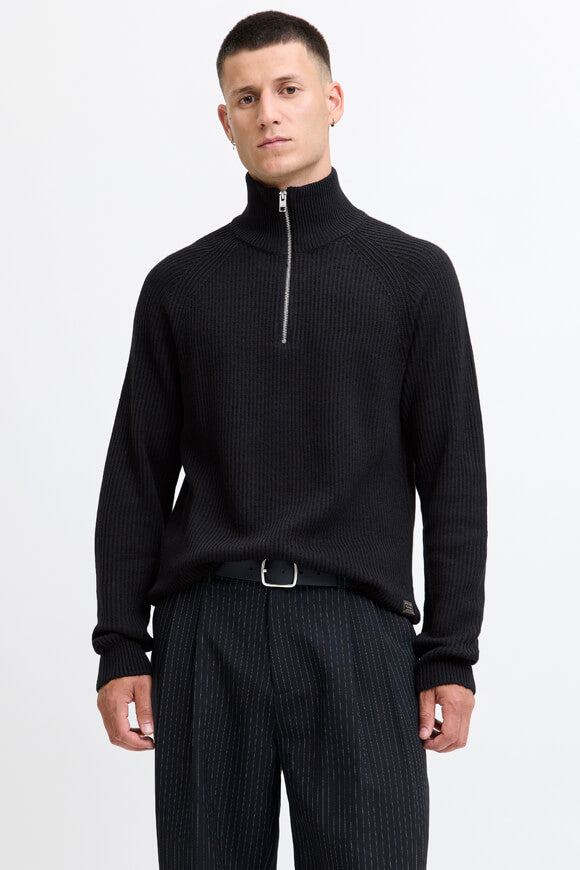 Pannel gerippter Strickpullover - Black