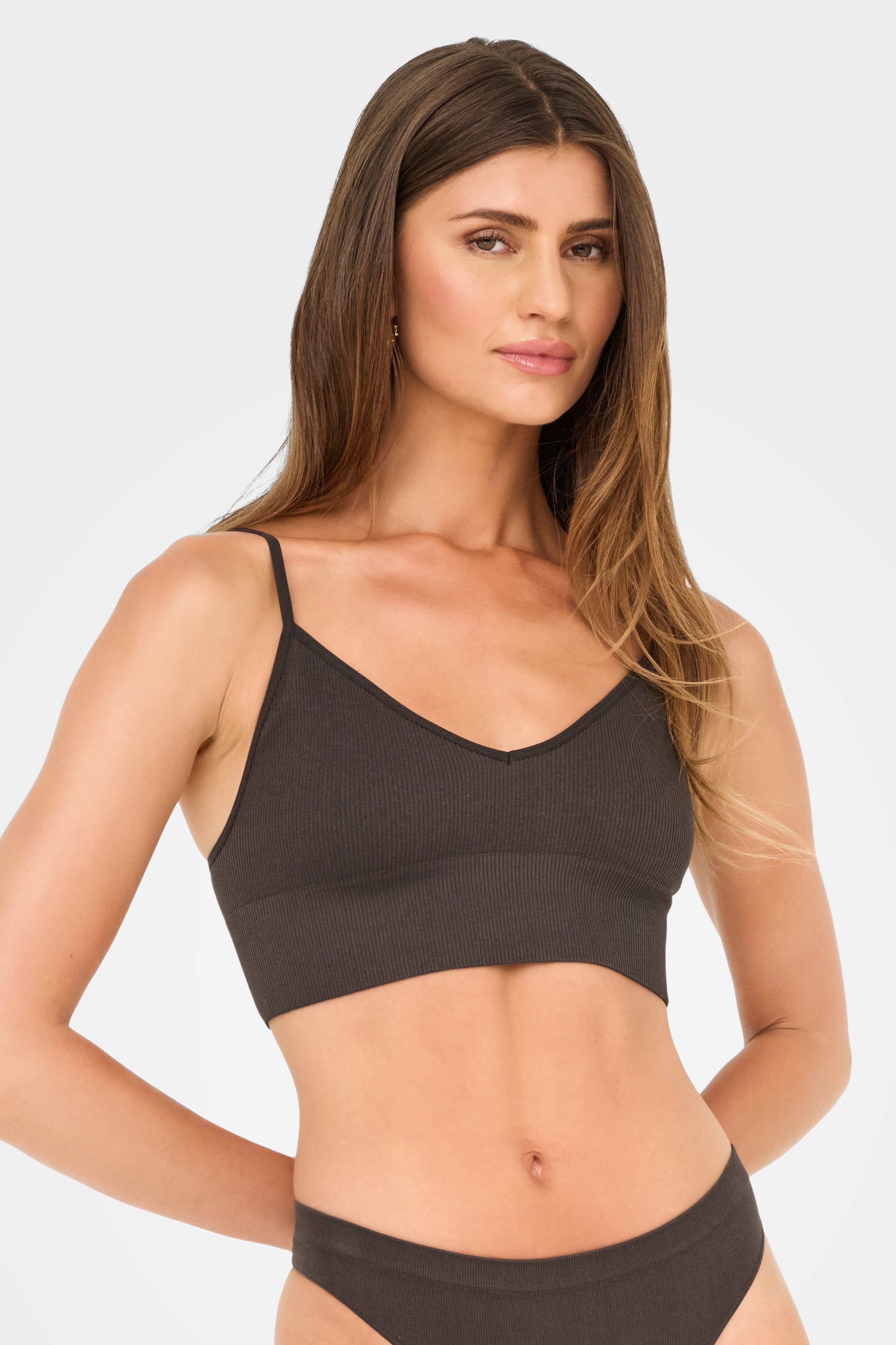 ONLVICKY Geripptes Crop Top - Seal Brown