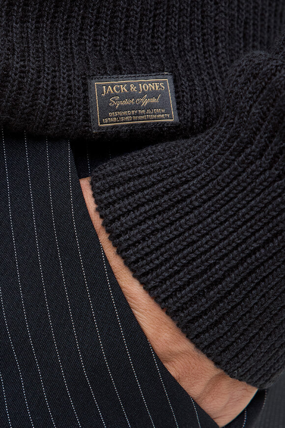 Pannel gerippter Strickpullover - Black