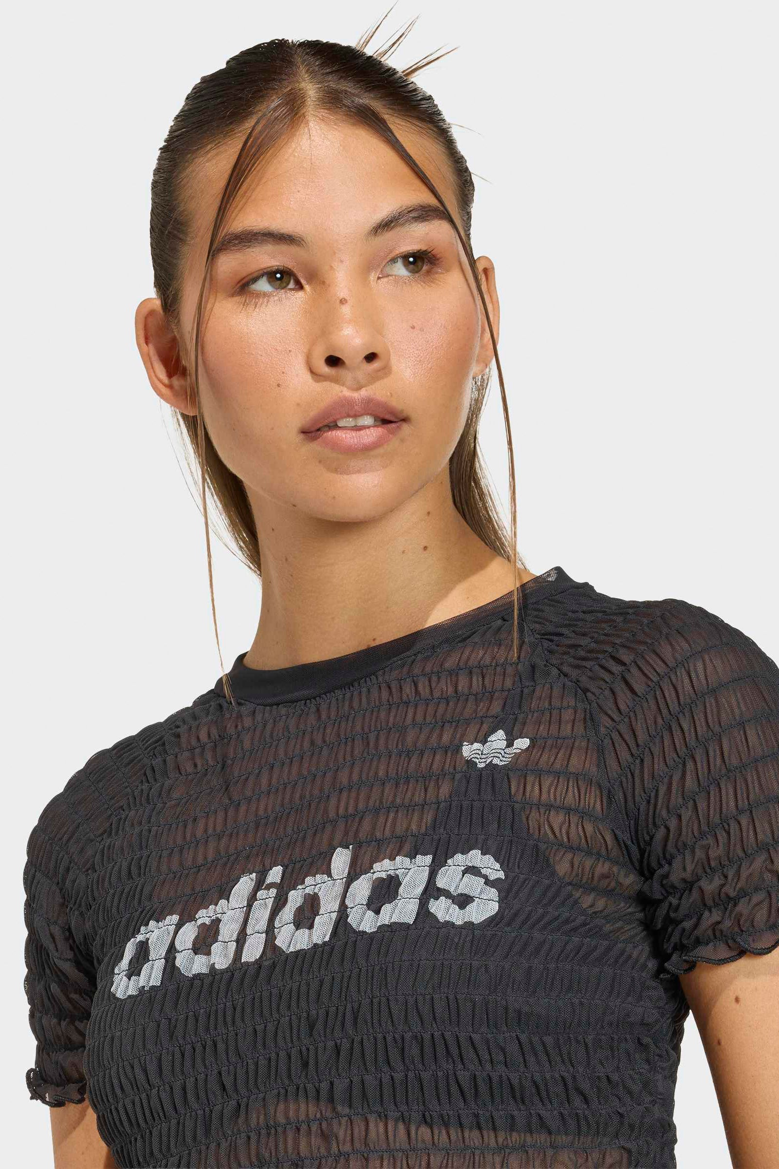 Gesmoktes Crop T-Shirt - Black