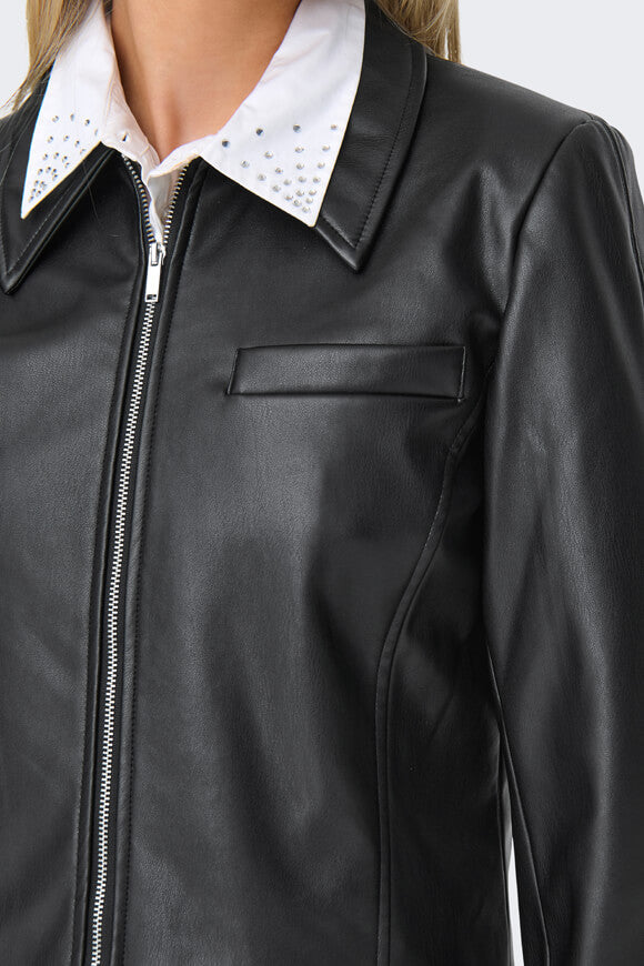 Crop Kunstlederjacke - Black