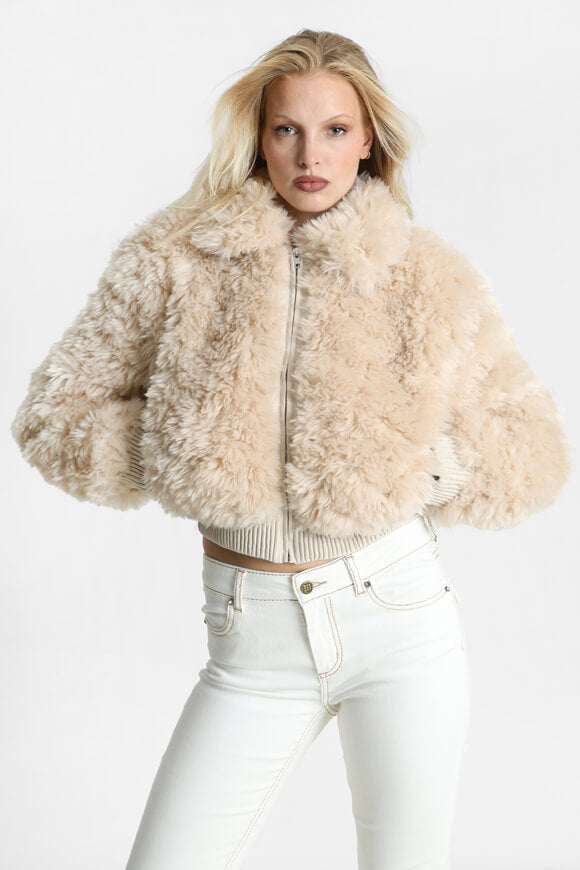 Kurze Kunstpelzjacke - Hellbeige