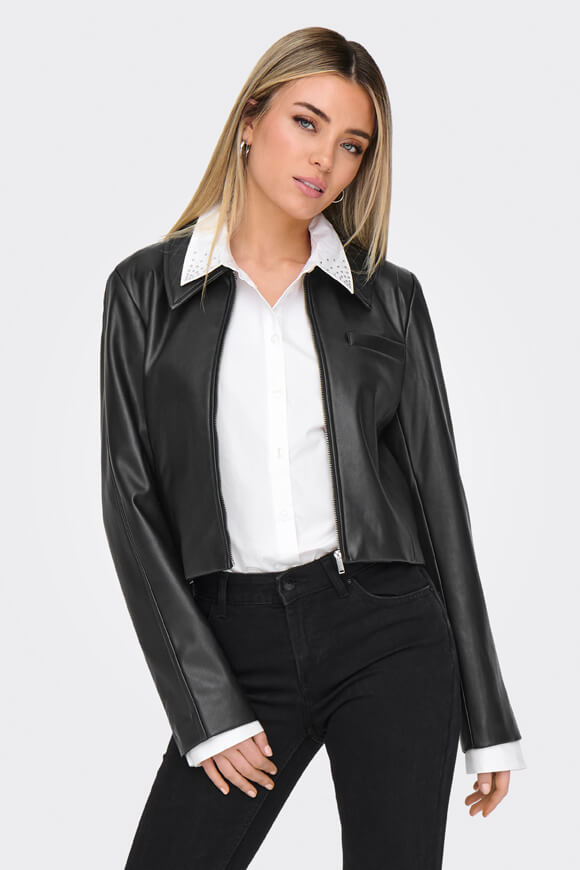 Crop Kunstlederjacke - Black