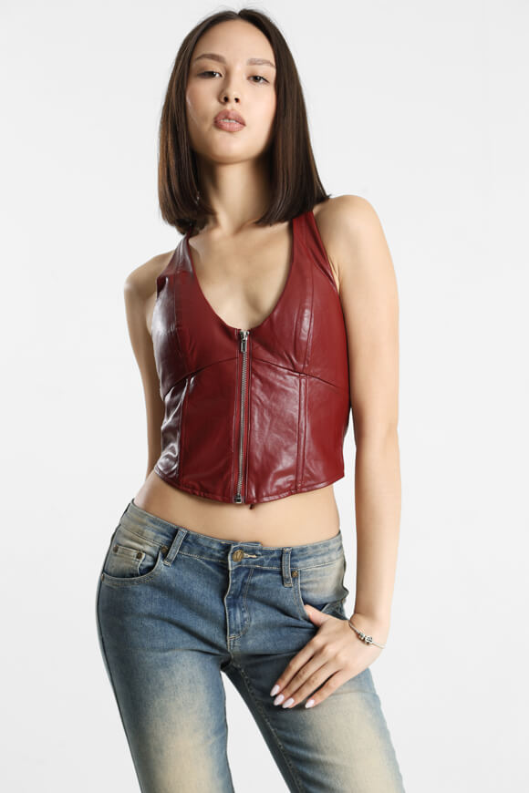 Neckholder Kunstleder Crop Top - Bordeaux