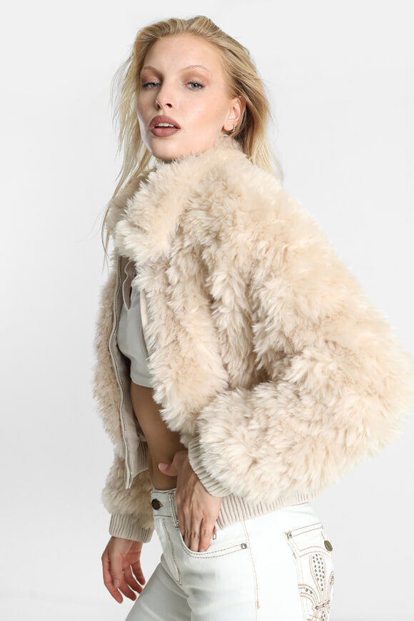 Kurze Kunstpelzjacke - Hellbeige