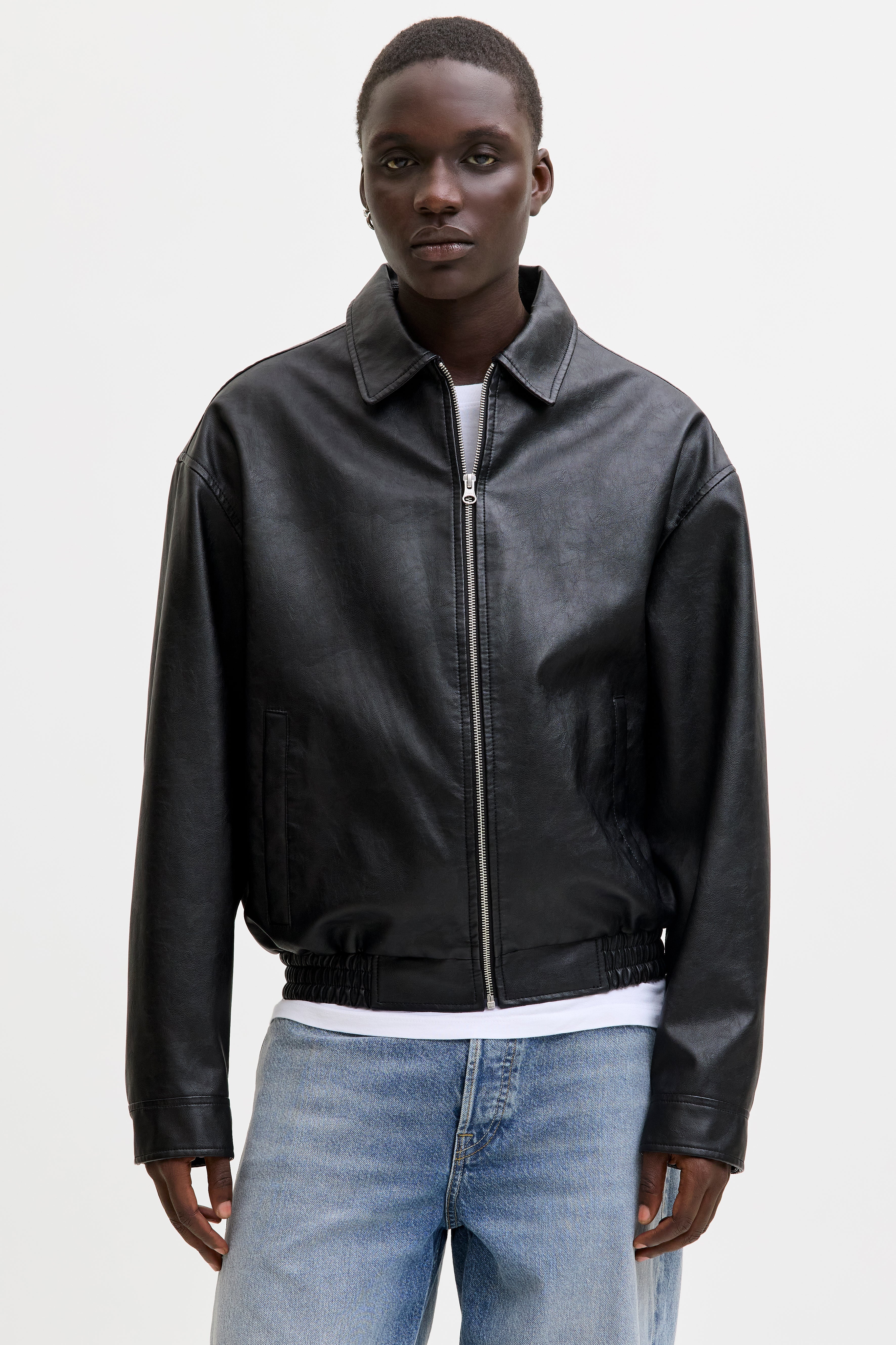 JJLEON Bomber Kunstlederjacke - Black